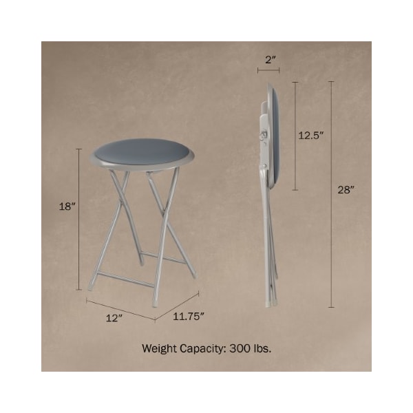 Hastings Home Folding Stool Heavy Duty 18-Inch Collapsible Padded Round with 300 Pound Capacity Home (Gray) - 875393VLL