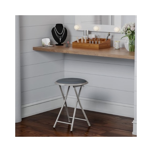 Hastings Home Folding Stool Heavy Duty 18-Inch Collapsible Padded Round with 300 Pound Capacity Home (Gray) - 875393VLL