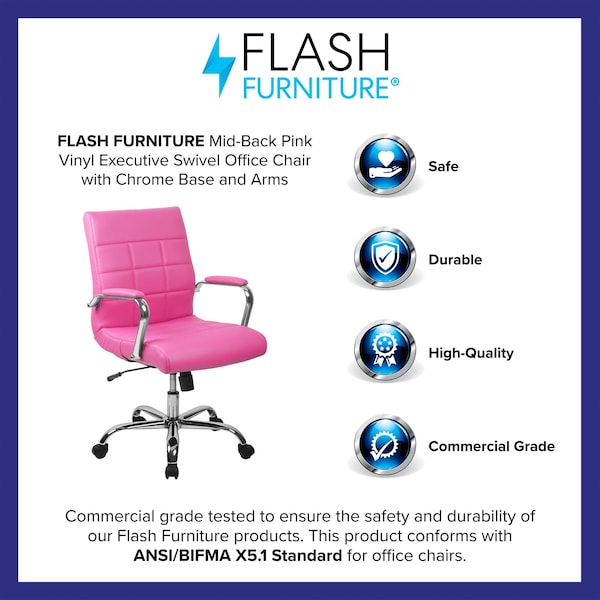 Flash Furniture Contemporary Chair Fixed Arms, 18-1/2" to 22-1/4" Height, Pink - GO-2240-PK-GG