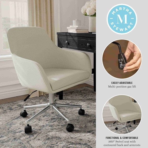 Martha Stewart Rayna Upholstered Office Chair in Light Gray/Polished Nickel - CH-220921-6-LGY-MS