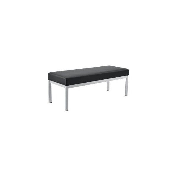 Global Equipment Interion    Synthetic Leather Reception Bench, Black W/ Silver Frame - SF0345G
