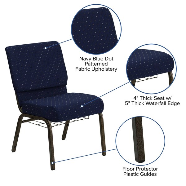 Flash Furniture Hercules Church Chair, Blue Back, 21-1/4 in W 25" L 33" H, Fabric Seat - FD-CH0221-4-GV-S0810-BAS-GG
