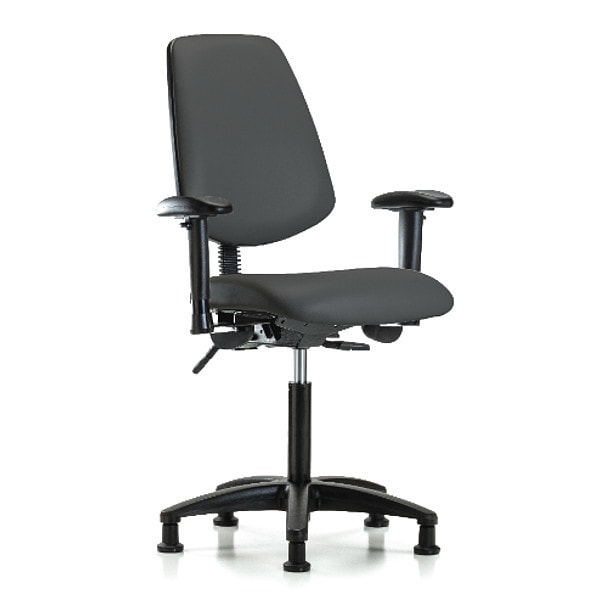 Blue Ridge Ergonomics Medium Bench Chair Adjustable Arms, 22" to 29" Height, Vinyl, Charcoal - BR-VMBCH-MB-RG-T1-A1-NF-RG-8605