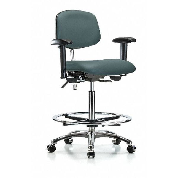 Zoro Select Clean Room Chair Ergonomic Chair, Adjustable Arms, 26-1/4" to 36" Height, Vinyl, Colonial Blue - BR-NCR-VHBCH-CR-T1-A1-CF-CC-8546