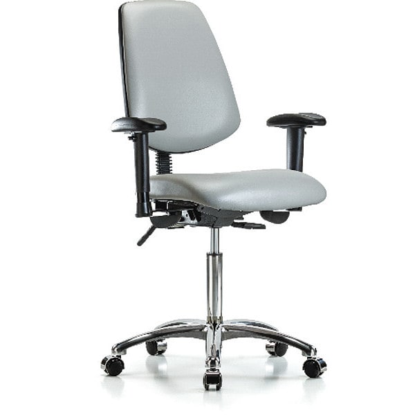 Blue Ridge Ergonomics Medium Bench Chair Adjustable Arms, 22" to 29" Height, Vinyl, Dove - BR-VMBCH-MB-CR-T0-A1-NF-CC-8567