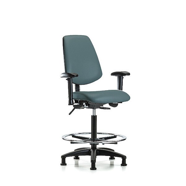 Blue Ridge Ergonomics High Bench Chair Adjustable Arms, 26" to 35" Height, Vinyl, Colonial Blue - BR-VHBCH-MB-RG-T0-A1-CF-RG-8546