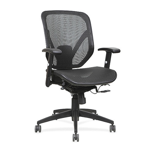 Lorell Managerial Chair Mesh Seat/Back Mid-Back Chair, Black Seat, Adjustable Arms, Mesh, Black - LLR40203