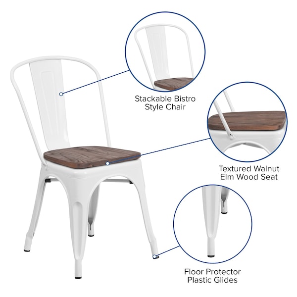 Flash Furniture White Metal Stack Chair - CH-31230-WH-WD-GG