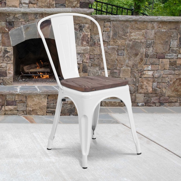 Flash Furniture White Metal Stack Chair - CH-31230-WH-WD-GG