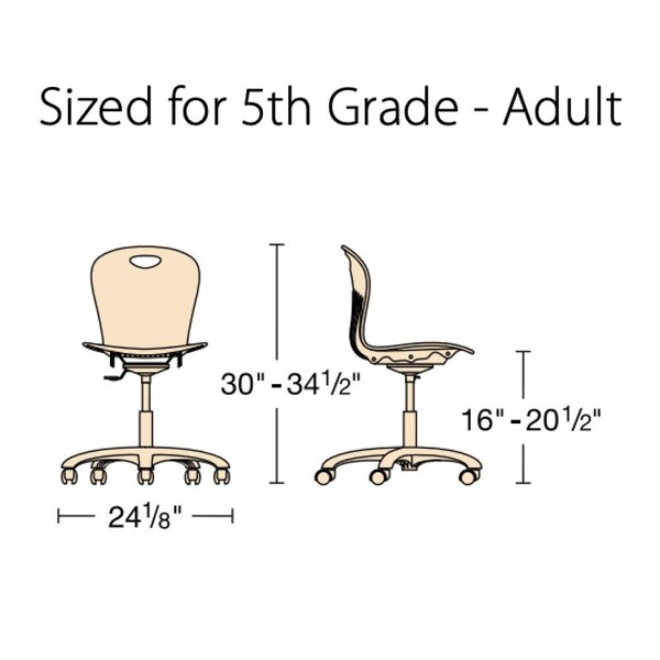 Virco ZUMA Series 18" Task Chair, 5th Grade - Adult - Navy Seat - ZTASK18