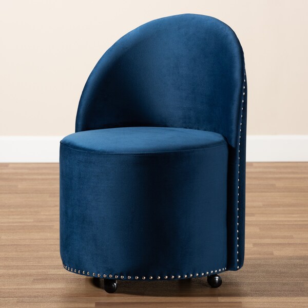 Baxton Studio Bethel Glam and Luxe Navy Blue Velvet Fabric Rolling Accent Chair - 175-11232-ZORO