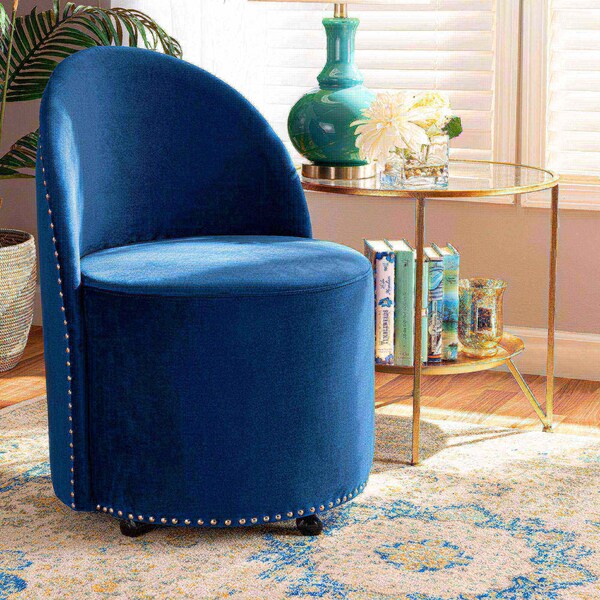 Baxton Studio Bethel Glam and Luxe Navy Blue Velvet Fabric Rolling Accent Chair - 175-11232-ZORO