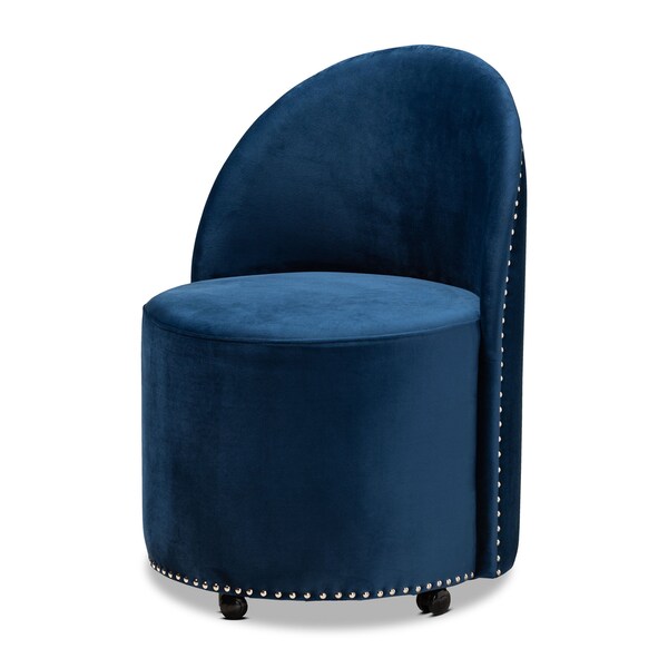 Baxton Studio Bethel Glam and Luxe Navy Blue Velvet Fabric Rolling Accent Chair - 175-11232-ZORO