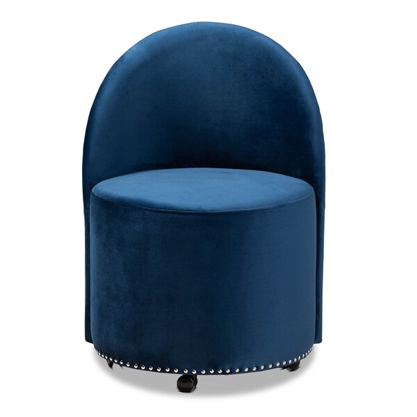 Baxton Studio Bethel Glam and Luxe Navy Blue Velvet Fabric Rolling Accent Chair - 175-11232-ZORO