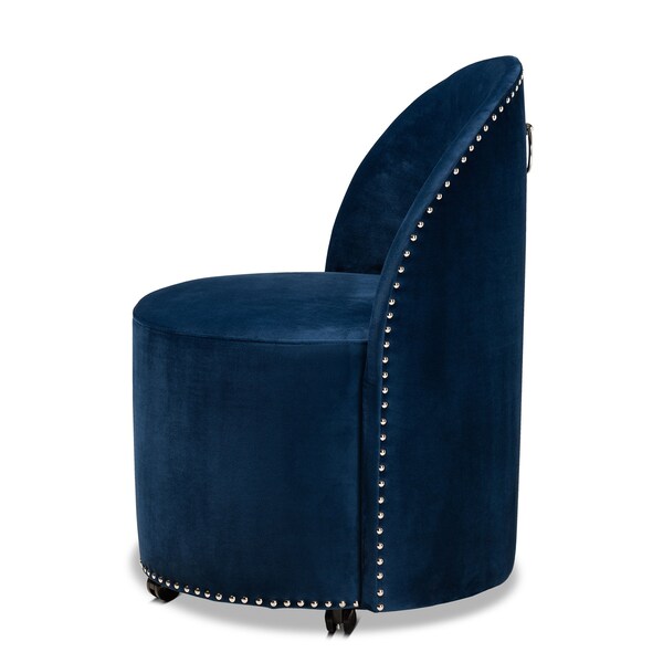Baxton Studio Bethel Glam and Luxe Navy Blue Velvet Fabric Rolling Accent Chair - 175-11232-ZORO