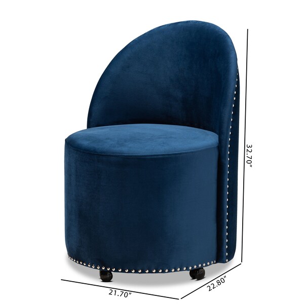Baxton Studio Bethel Glam and Luxe Navy Blue Velvet Fabric Rolling Accent Chair - 175-11232-ZORO