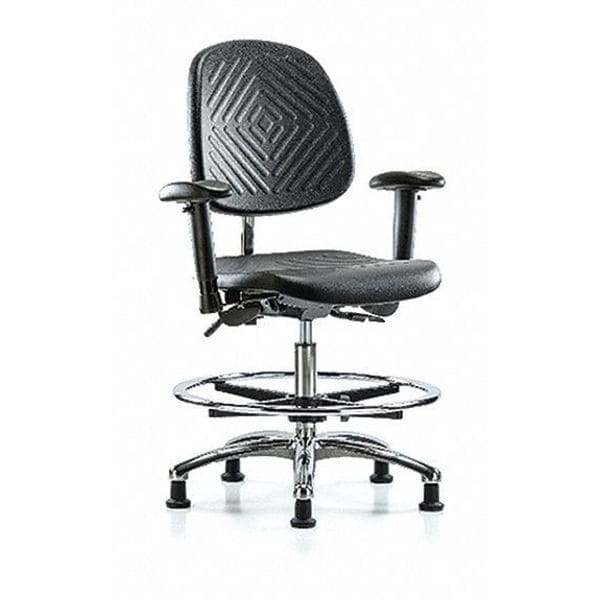 Zoro Select Clean Room Chair Ergonomic Chair, Adjustable Arms, 20-1/4" to 28" Height, Polyurethane, Black - BR-NCR-PMBCH-MB-CR-T1-A1-CF-RG-BLK