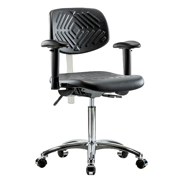 Zoro Select Clean Room Chair Ergonomic Chair, Adjustable Arms, 20-1/4" to 28" Height, Vinyl, Black - BR-NCR-PMBCH-CR-T0-A1-NF-CC-BLK