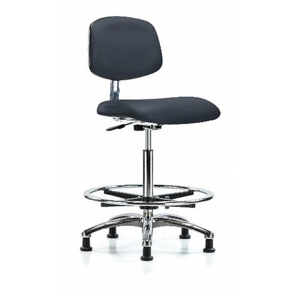 Blue Ridge Ergonomics Clean Room Chair Hi Ben Chair, Vin, Chrm, CF, Gld, Navy, CL10, 26" to 35-1/2" Height, Vinyl - BR-CLR-VHBCH-CR-CF-RG-8582