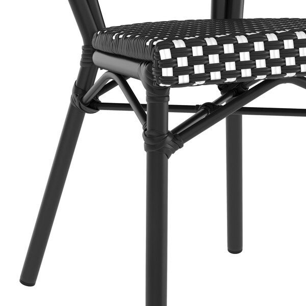 Flash Furniture Lourdes Thonet French Bistro Stacking Chair, Black and White PE Rattan and Black Alum Frame, 4PK - 4-SDA-AD642002S-BKWH-BK-GG