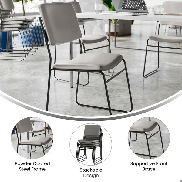 Flash Furniture HERCULES 500 lb. Capacity High Density Gray Vinyl Stacking Chair with Sled Base - XU-8700-GRY-B-VYL-30-GG