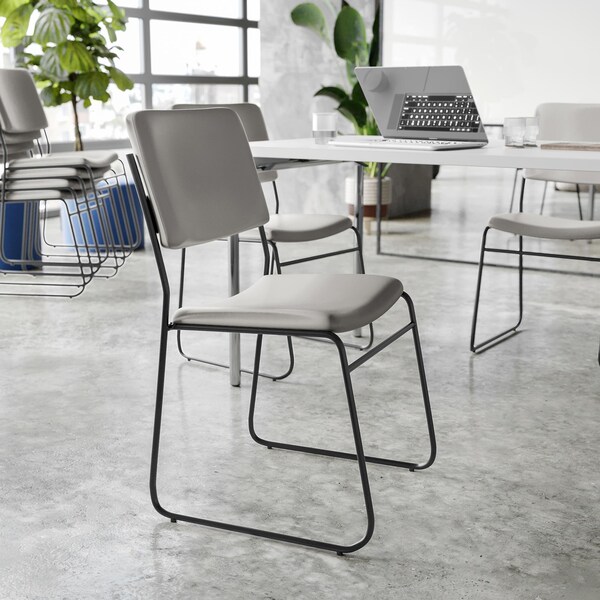 Flash Furniture HERCULES 500 lb. Capacity High Density Gray Vinyl Stacking Chair with Sled Base - XU-8700-GRY-B-VYL-30-GG