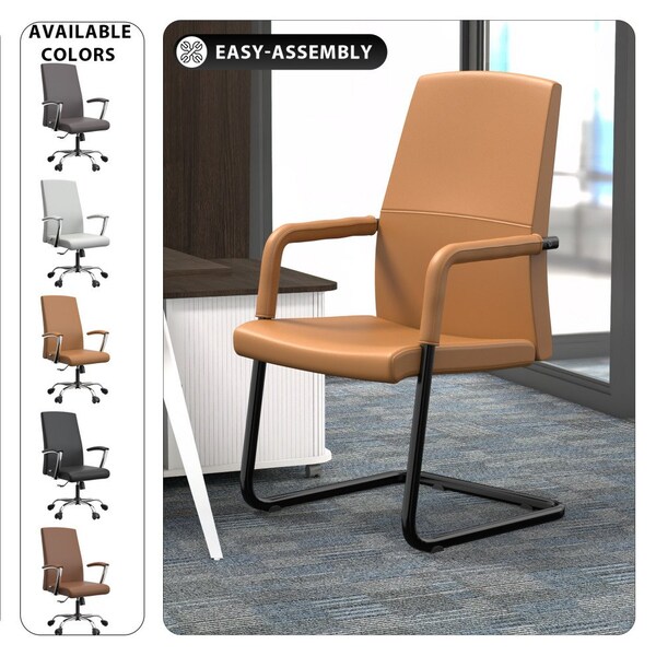 Leisuremod Evander Office Chair in Upholstered Leather and Iron Frame, Acorn Brown - EGO23LBRL