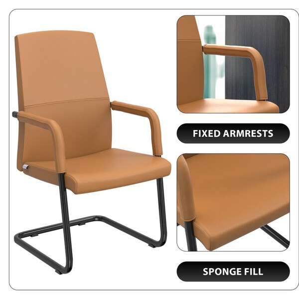 Leisuremod Evander Office Chair in Upholstered Leather and Iron Frame, Acorn Brown - EGO23LBRL