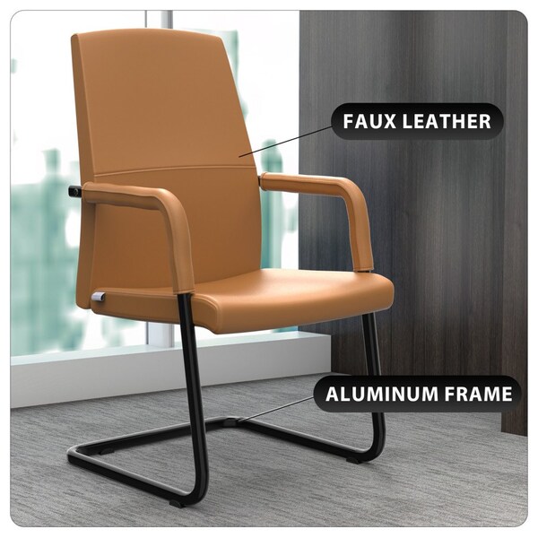 Leisuremod Evander Office Chair in Upholstered Leather and Iron Frame, Acorn Brown - EGO23LBRL