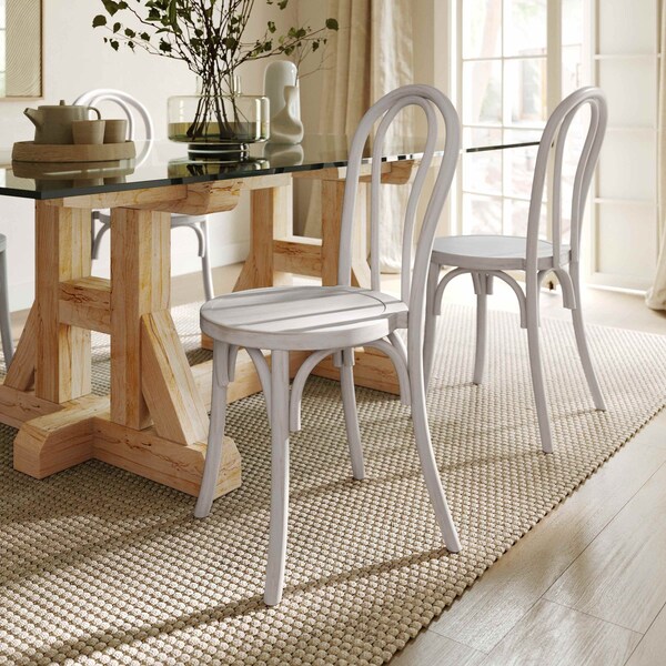 Flash Furniture Betsy Commercial Grade White Wash Thonet Style Solid Wood Stackable Dining Chair, 2PK - 2-ZH-8003A-WHTWSH-GG