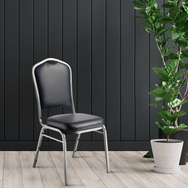 National Public Seating Deluxe Vinyl Upholstered Stack Chair, Midnight Blue - 9304-SV
