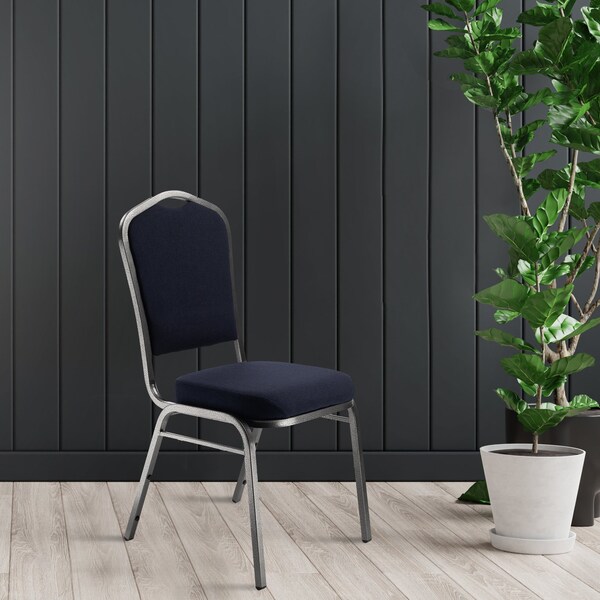 National Public Seating Deluxe Fabric Upholstered Stack Chair, Midnight Blue - 9354-SV