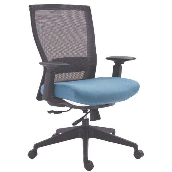 We'Re It Mia Series Square Mesh Back Adjustable Task Chair with Lumbar, Ocean Blue Seat and Black Frame - EM5600-OCEAN