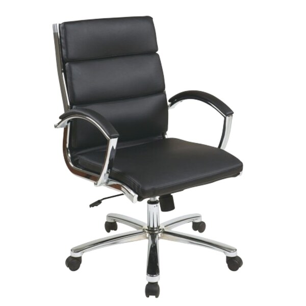 We'Re It Liberty Series Modern Ribbed Mid-Back Upholstered Executive Chair in Black Vinyl with Chrome Frame - OFD6350-MBLK