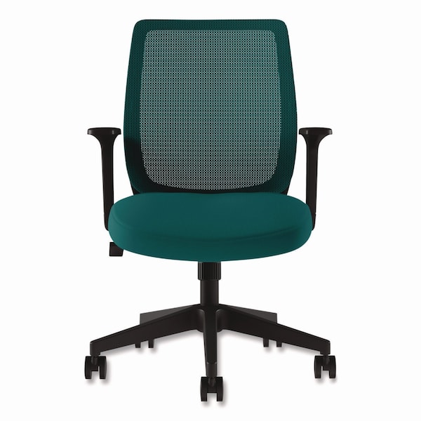 Union & Scale Essentials Mesh Back Fabric Task Chair with Arms, Teal Fabric Seat/Mesh Back, Black Base - ST63126-CC