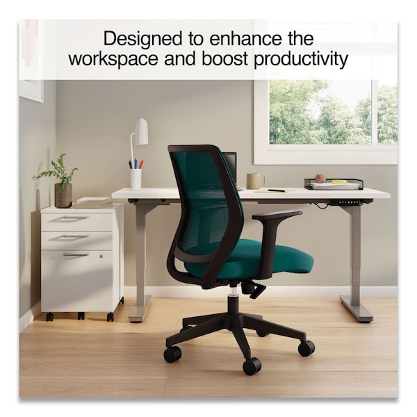 Union & Scale Essentials Mesh Back Fabric Task Chair with Arms, Teal Fabric Seat/Mesh Back, Black Base - ST63126-CC