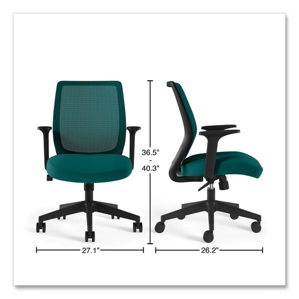 Union & Scale Essentials Mesh Back Fabric Task Chair with Arms, Teal Fabric Seat/Mesh Back, Black Base - ST63126-CC