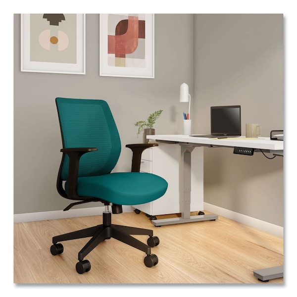 Union & Scale Essentials Mesh Back Fabric Task Chair with Arms, Teal Fabric Seat/Mesh Back, Black Base - ST63126-CC