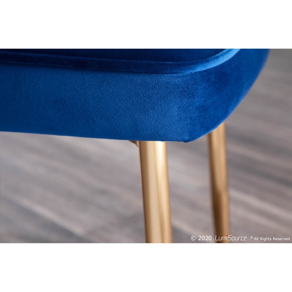 Lumisource Marcel Dining Chair with Gold Frame and Blue Velvet Fabric, PK 2 - DC-MARCL AU+NB2