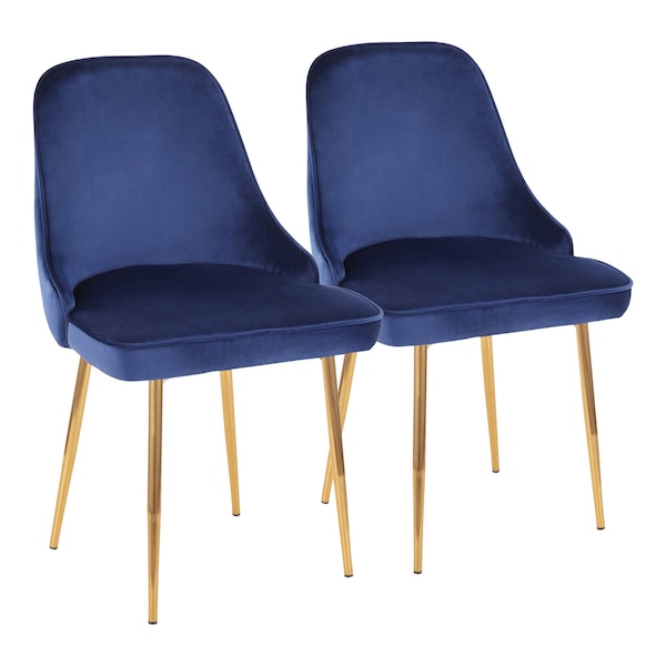 Lumisource Marcel Dining Chair with Gold Frame and Blue Velvet Fabric, PK 2 - DC-MARCL AU+NB2