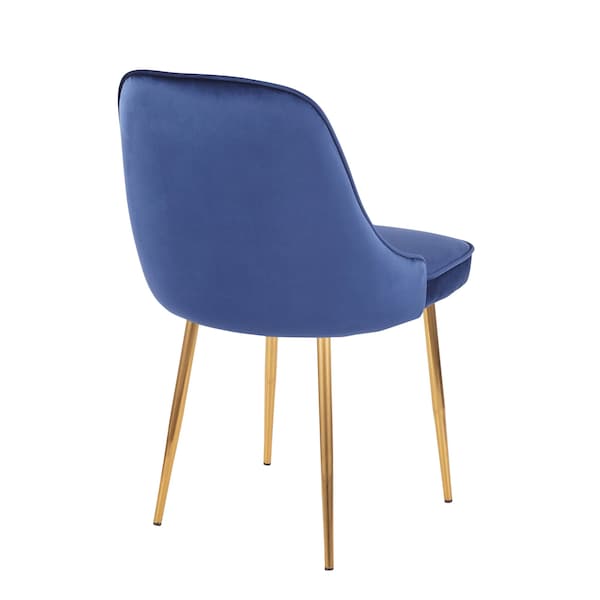Lumisource Marcel Dining Chair with Gold Frame and Blue Velvet Fabric, PK 2 - DC-MARCL AU+NB2