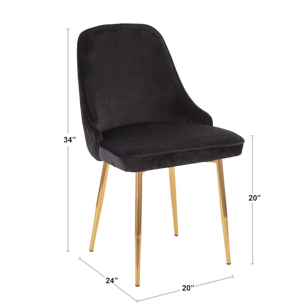 Lumisource Marcel Dining Chair with Gold Frame and Blue Velvet Fabric, PK 2 - DC-MARCL AU+NB2