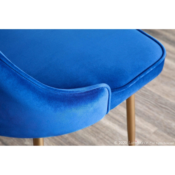 Lumisource Marcel Dining Chair with Gold Frame and Blue Velvet Fabric, PK 2 - DC-MARCL AU+NB2