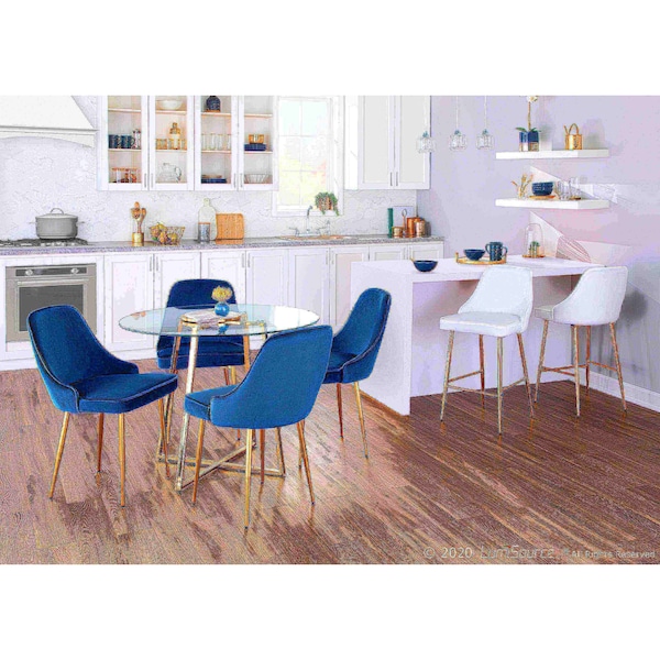 Lumisource Marcel Dining Chair with Gold Frame and Blue Velvet Fabric, PK 2 - DC-MARCL AU+NB2
