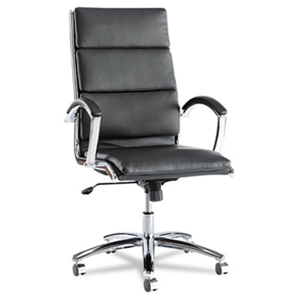 Fine-Line Neratoli High-Back Swivel-Tilt Chair, Black Soft-Touch Leather, Chrome Frame - FI619704