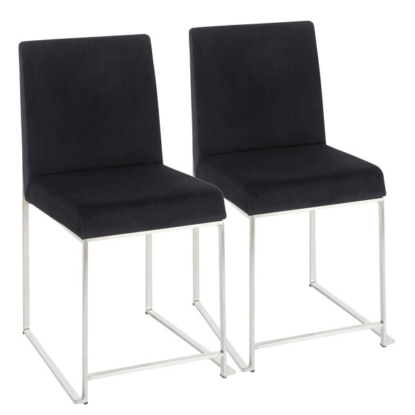 Lumisource High Back Fuji Dining Chair in Stainless Steel and Black Velvet, PK 2 - DC-HBFUJI SSVBK2