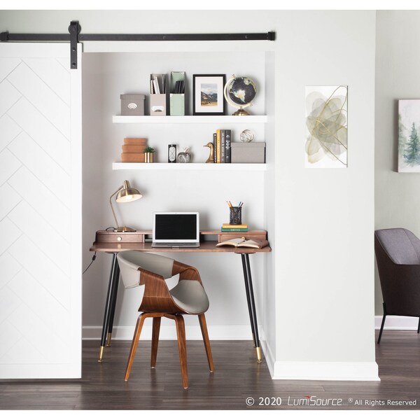 Lumisource Symphony Dining/Accent Chair in Walnut Wood and Grey Faux Leather - CH-SYMP WL+LGY