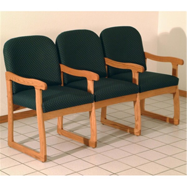 Wooden Mallet Prairie Three Seat Chair with Center Arms in Medium Oak - Arch Green - DW7-3MOAG