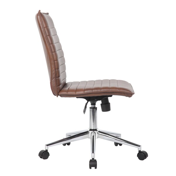 Boss Office Products Task Chair, Armless in Brown Vinyl, Chrome Base - B9534C-BN