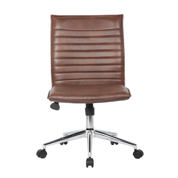 Boss Office Products Task Chair, Armless in Brown Vinyl, Chrome Base - B9534C-BN